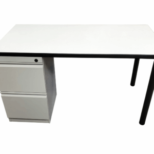 X Office Desk White Laminate Metal Legs Locking Pedestal - Cubicle Depot