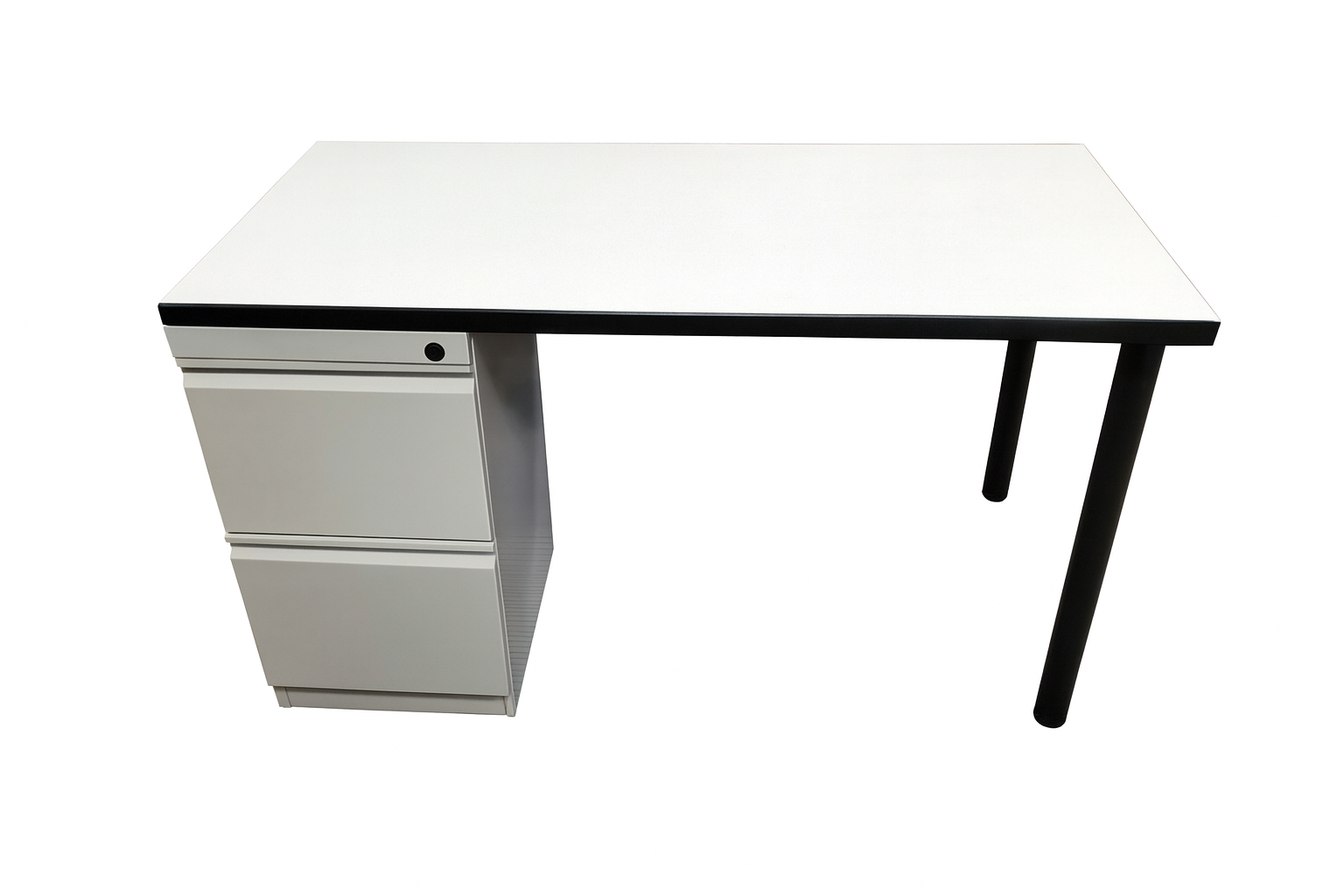 X Office Desk White Laminate Metal Legs Locking Pedestal - Cubicle Depot