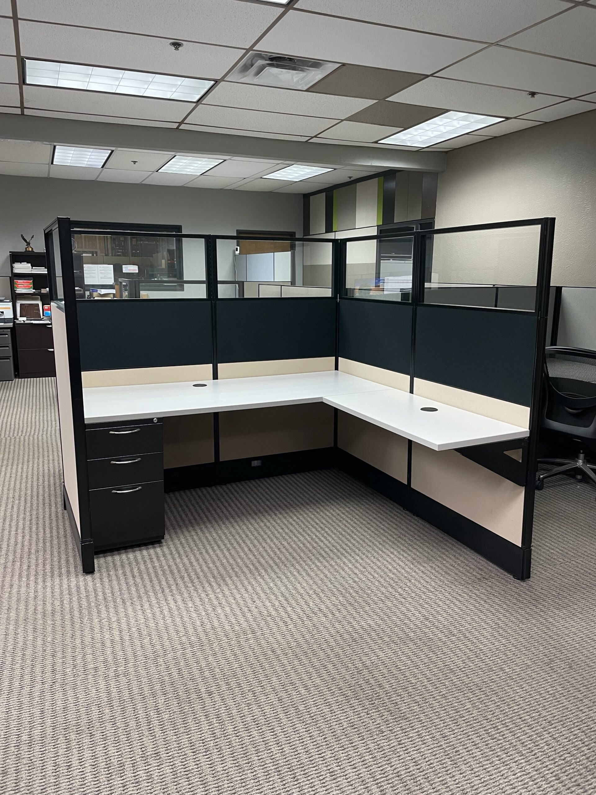 6’ x 6’ Office Cubicle Workstation with Glass Panels & L-Shaped Desk – Modular Cubicle System – Only $499 Each - Image 2